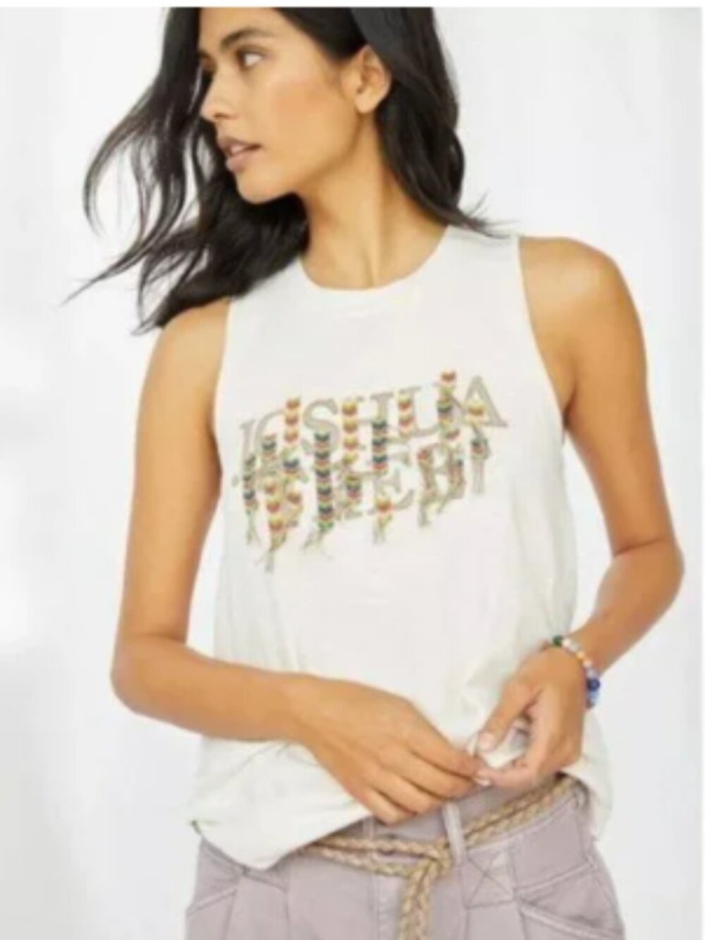 Anthropologie Pilcro Joshua Tree Twist Back Tank Size M Cream Tassel Boho EUC